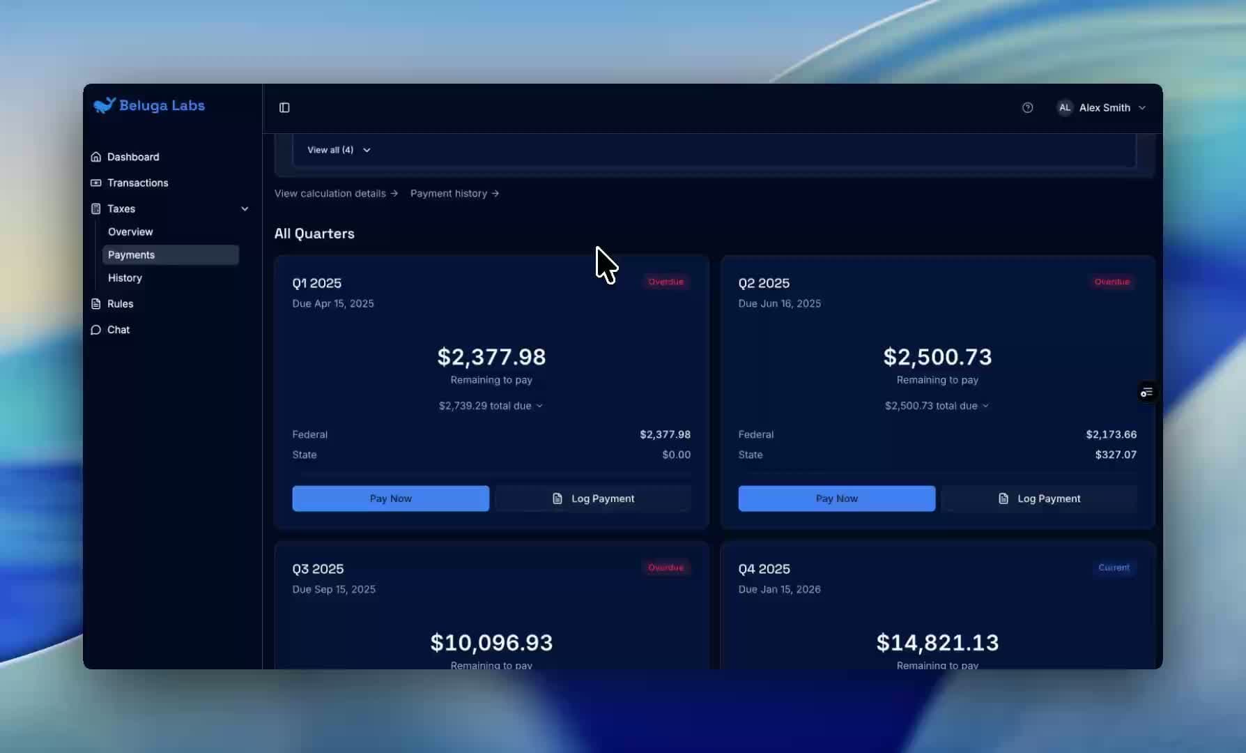 Quarterly tax calculation